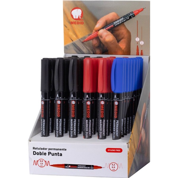 Marcador permanente doble punta 0,2/0,5 mm colores surtidos, expositor 48 uds
