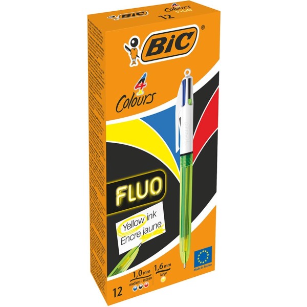 Bolígrafo fluo, tinta 4 colores, 12 uds, caja